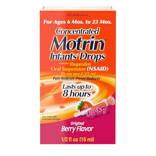 Image of Infants' Motrin Oral Suspension Concentrated Liquid Ibuprofen Medicine Drops, NSAID Fever Reducer & Pain Reliever for Babies, Alcohol-Free, Baby Motrin, Berry Flavored, 0.5 fl. oz
