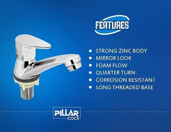 Image of ABS Pillar Tap with PVC Waste Coupling for Wash Basin,Drain Outlet Chrome Finished Bathroom, Sink and Kitchen Cartridge Faucet Bib Tap Faucet