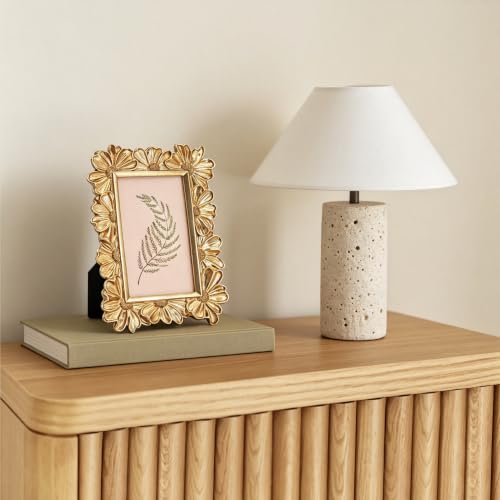 Image of Antique Floral Picture Frame - Resin & Glass Victorian-Style Frame for Tabletop or Wall Decor (Gold, 5 inch x 7 inch)