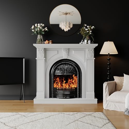 Image of BLANKSPACE 48'' Electric Fireplace with Mantel, Tv Stand with Fire Place Heater and Carved Square Column Design Design for Living Room, 48 Inch Brown Birdcage Fireplace, Black