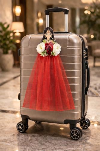 Image of SATYAM KRAFT 2 Pcs Bride Gown Style Decorative Attachment for Small Bags | Net Gown Doll Design for Suitcase Decor, Trousseau Packing, Wedding Decor, Engagement & Gift Wrapping (Red)