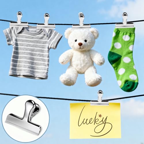 Lociban 12 Stück Verschlussklammern Groß, 77mm Klammern Metall, Metallscharnier Clips, Edelstahl-Verschlussklemmen Für Tüten, Lebensmittel Und Foto Für Haus, Küche, Und Büro