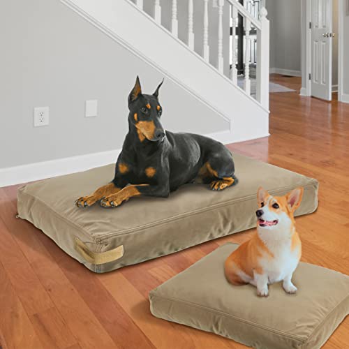 Mestuel Dog Bed, 46'' Soft Short Plush Pet Beds For Large Dogs, Anti Slip Indoor 6.3'' Think Dog Sleeping Mattress Crate Pad With Washable Cover For Golden Retriever Dobermann Border Collie,Khaki #TOP6