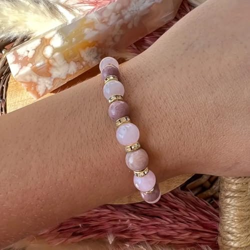 Bracelets for Women Men Natural Stone Pink Crystal Stretch Elastic Gemstone Handmade Yoga Beads Bracelet for Love Protection Money Success Anxiety Jewelry Gifts4