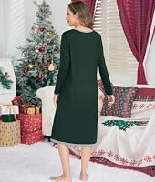 Sopesil Nachthemd Damen Lang Sleepwear Langarm Sleepshirt Dunkelgrün S – Ansicht 6