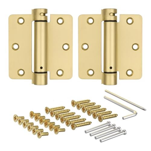 Self Closing Door Hinges, Spring Loaded, Auto Close, 3.5 Inch, Brass, 2 Pk