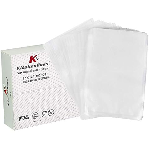 KitchenBoss Vacuum Sealer Bags Food Vacuum Bags 20 x 30 m 100 Pieces for All Vacuum Sealer Devices Sous Vide Bags BPA-Free Vacuum Bags Cover