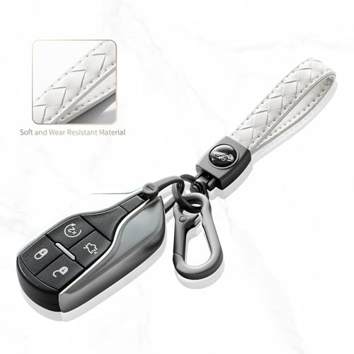 Image of Gkeygo Carabiner Keychain, Universal Heavy Duty Woven Handmade Leather Key Chain, Car Fob Key Keychains with 360 Degree Rotatable Snap Swivel and Anti-Lost D-Ring for Men and Women, Gunmetal - White