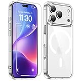 JUSTCOOL for iPhone 17 Pro 用 ケース クリア Magsafe対応 ガラスフィルム付き アイフォン17Pro 用 ケース マグネット搭載 米軍MIL規格 耐衝撃 ストラップホール付き 耐久性 黄変防止 いphone17 pro 用 ワイヤレス充電対応 あいほん17Pro 用 SGS認証 PC背面 スマホケース アイフォン17プロ 用 カバー 透明 6.3インチ