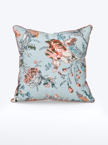 Image of Pure Cotton Quilted Cushion Cover 16x16 Inch | Anokhi Print Decorative Throw Pillow Cover | Soft Cotton Sofa Cushion Cover with Hidden Zipper | Living Room Bedroom Home Decor