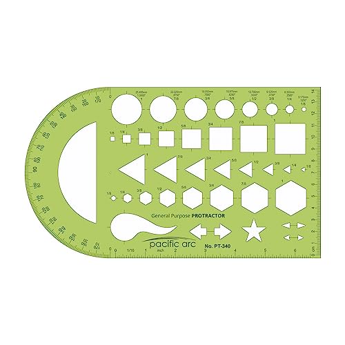 Image of Pacific Arc - General Purpose Template with Protractor - Drawing Aid Stencil for Professional or School Work - Size 5.5 inch x 9.5 inch