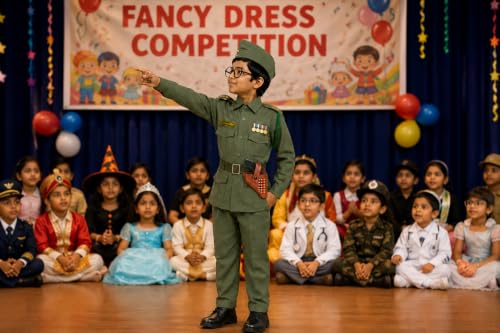 Image of SCRIPTURE Fancy Dress Patriotic Army Police BSF Netaji costumes for Kids Fancy Dress Costume Accessory for Republic Day Independence Day School Events