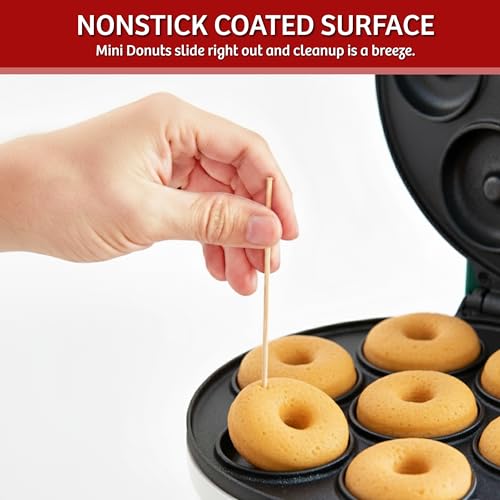 Mini Donut Maker, Durable, Nonstick Easy to Use Mini Baking Machine - Cooks 7 Mini Doughnuts at a Time - Glazed, Frosted with Sprinkles, Nuts, or Vegan Donuts, & More (White) - Thumbnail 7