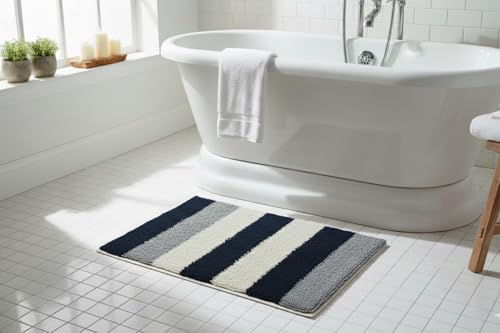 Image of Embossed Super Soft Anti Skid (40x60 cm) Super Absorbent Mats Microfibre 2000 GSM Door Mats for Home /Bathroom /Bedroom /Kitchen /Floor Mat (Pack of 1) Pattren - Solid (3 line Grey)
