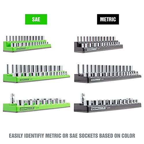 Oemtools 22488 6 Pack Set Metric And Sae Magnetic Socket Tray Set, Black And Green Socket Organizers, 1/4, 3/8, 1/2 Inch Drive Socket Organizer Tray Set #TOP3