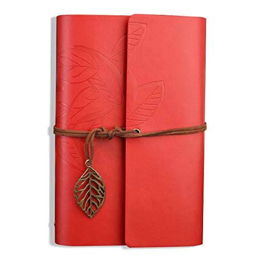 Yworld - Diario de piel para escribir, diseño vintage de hojas de papel sin forro, color rojo, color rosso 7.2x5 in