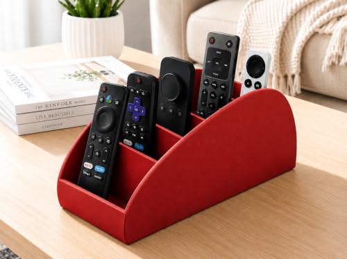 Image of Gaura Labs Remote Control Holder, Durable Storage Caddy for TV /AC Remotes, Reading Glasses & Office Supplies, Space-Saving Organizer for Nightstand, Office Desk, Living Room (Red)
