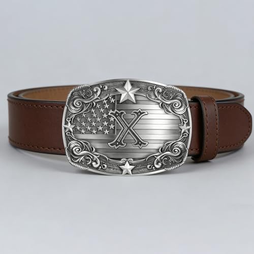 Image of Western Belt Buckle for Men Vintage Cowboy Rodeo Texas Initial Letter ABCDJMR to Z Belt Buckles
