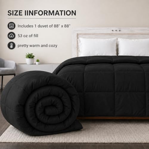 Image of Luxury Hotel Collection Cotton Comforter | All-Season Lightweight Quilt for Hot Sleepers | Plush, Breathable & Box-Stitched (Queen) Black