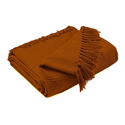 Mehar Bedding 100% Cotton Woven Honeycomb Plain Waffle Textured Chair Sofa Setee Bed Throw Tasselled Edge (CHOCOLATE, Chair (127cms x 152cms))