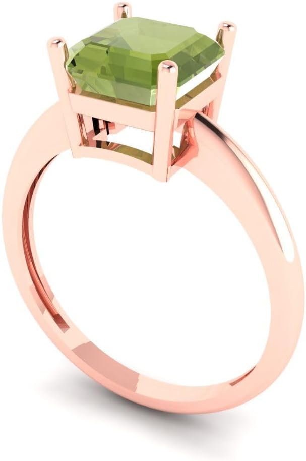 2.1 ct Brilliant Asscher Cut Solitaire Green Peridot Classic Wedding Statement Bridal ring Solid 18K Rose Gold for Women