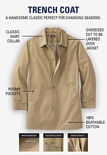 KingSize Men's Big & Tall Tall Water-Resistant Trench Coat2