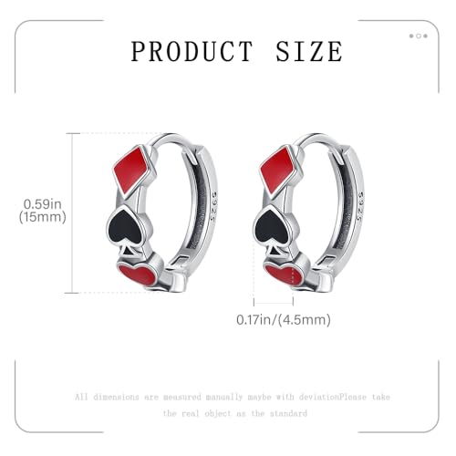 KEQ Poker Huggie Hoop Earrings 925 Sterling Silver Casual Casino Hearts and Spades Playing cards Simulate Cool Funny Earrings for Women4