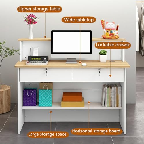 Banco cassa con cassetto chiudibile a chiave, banco reception a doppio strato per hall e saloni Receptionist Table (D L100 cm/40") - Soluzione moderna per bancone anteriore