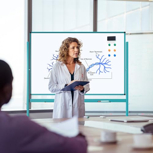 Image of TSJ OFFICE Large Rolling Whiteboard - Dry Erase Magnetic 48 x 32 Inches White Board Height Adjust Double Sides Mobile Portable Easel on Wheels, Dry Erase Board with Stand for Office, Home & Classroom