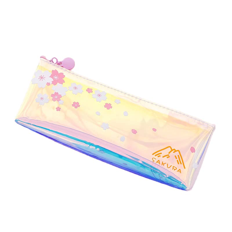 3PCS Zipper Laser Pencil Case Fashion Laser Transparent Flower Pencil Box for Girls, Student, School(Pink and White Flowers)