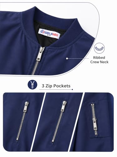 Image of WELAKEN Lightweight Multiple Pockets Zip Up Bomber Jacket for Girls Toddler & Kids II Little Girl's Casual Flight Crop Jacket