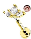 OUFER Helix Piercing Stecker Gold Ohrpiercing Conch Tragus Schmuck 16G Klarer CZ Labret Lippenpiercing 316L Chirurgenstahl 6mm Innengewinde Knorpel Piercing Ohr für Frauen