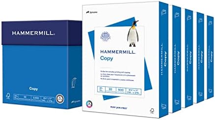 Hammermill Printer Paper, 20 lb Copy Paper, 8.5 x 11 - 5 Ream (2,500 Sheets) - 92 Bright, Made in the USA