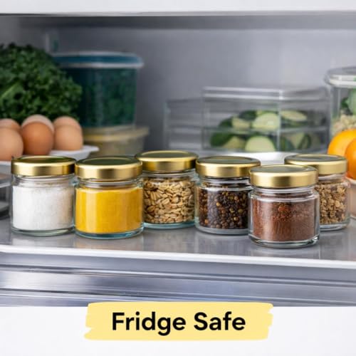 Image of Pure Source India Premium 20gm Clear 6 Pcs Glass Jar with Gold Lug Cap | Airtight Food Storage Jar for Honey, Jam, Pickles, Spices & Preserves