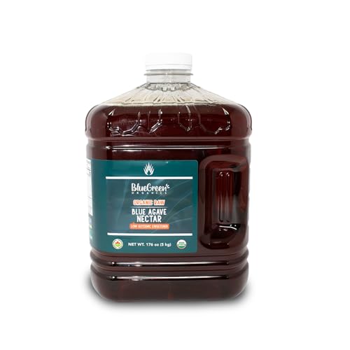 BLUE GREEN ORGANICS Raw Blue Agave Syrup โ 176 oz Bulk Size โ Natural Low Glycemic Sweetener for Coffee, Baking & Cooking, Organic, Vegan, Non-GMO