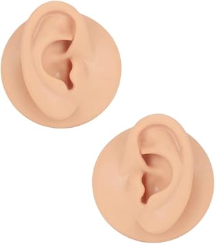 Silicone Ear Model,1 Pair Left and Right Soft Flexible Fake Ears, Silicone Body Parts for Ear Picking Practice, Piercing Practice, Jewelry Display, Acupuncture Teaching Tool Bigear