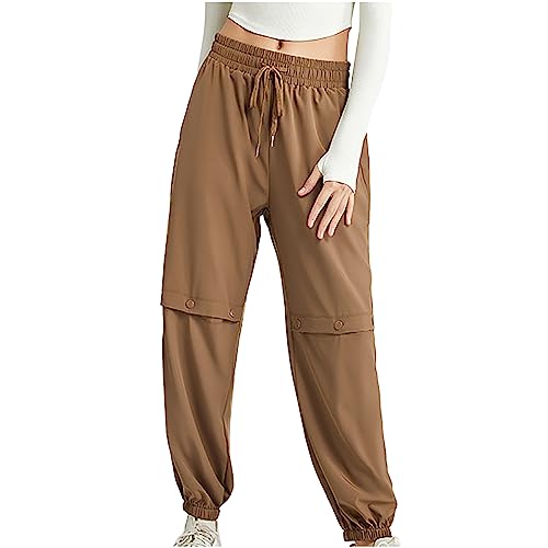 XUNRYAN Cargo Pants Womens Baggy High Waist Joggers Fashion Harem Palazzo Pants Athletic Workout Trousers Clothes Streetwear Coffee