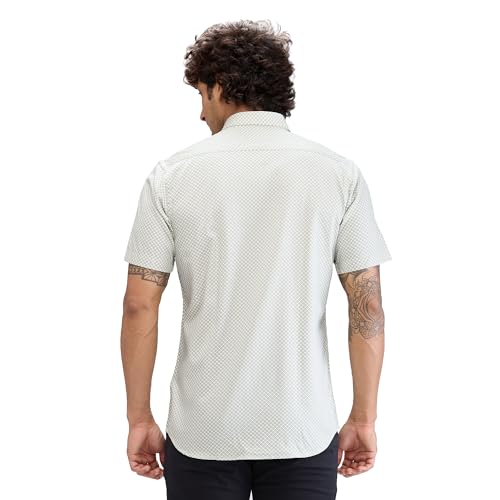 Image of Colorplus Men's Regular Fit Print Pattern Pure Cotton Plain Collar Half Sleeve Casual Shirt