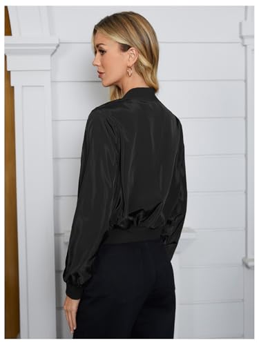 OYOANGLE Women's Lightweight Bomber Biker Jacket Zip up Windbreaker Crop Bomber Jacket Coat2