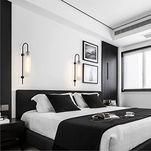 Bokt Mid Century Modern Long Wall Sconce 1-Light Matte Black White Glass Wall Mounted Light Contemporary Large Indoor Wall Sconce Lamp Vintage Bathroom Wall Light (White) #TOP4