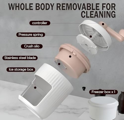 Image of Voracia Manual Ice Crusher Machine with Ice Box, Multicolour, Plastic, 500ml, Hand-Cranked, BPA Free, for Home Kitchen