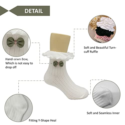 Gwenvenni Girls Ruffle Bow Socks Big Little Kids Cotton Ankle Sock2