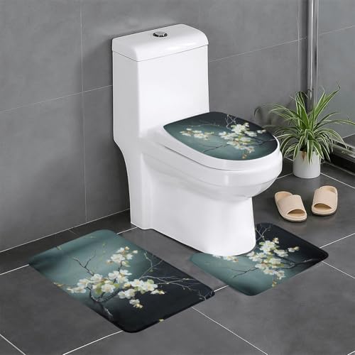 YYHWHJDE Fioritura rami di salice modello antiscivolo tappetino tre pezzi set bagno tappeto antiscivolo durevole