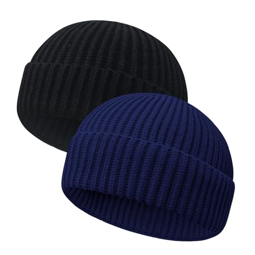 Image of Wool Fisherman Beanies for Men Women Short Cuff Knit Beanie Winter Warm Hats Trawler Hat Stylish Watch Cap