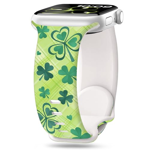 Image of wipalor St Patricks Day Clover Band for Apple Watch Bands for Women 46mm 45mm 44mm 42mm 49mm, Cute Holiday Lucky Shamrocks iWatch Bands Silicone Sport iPhone Watch Series 11 10 9 SE 8 7 6 5 4 3 Ultra