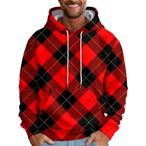 Ymosrh Men's Sweatshirts Casual Hoodies, Plaid Print Sweatshirts Long Sleeve Drawstring Pullover Hoodie, M-6XL