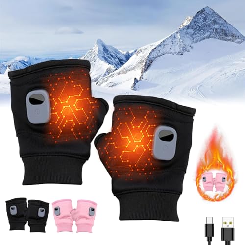 Fingerless Heated Gloves - Rechargeable, 3 Speed Adjustable, Soft, Warm for Winter Cold Weather (Black, One Size)