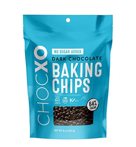 ChocXO, Dark chocolate baking chips, no sugar added, GF, Non GMO, Kosher, Vegan friendly (8oz)