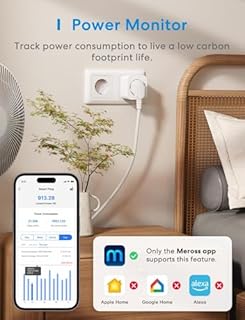 Meross Presa Smart WiFi, Presa Smart HomeKit con Monitoraggio Energia, Presa Intelligente Compatibile con Apple HomeKit, Alexa e Google Home, Controllo Vocale e Remoto, 16A, 2,4GHz, 2 Pezzi