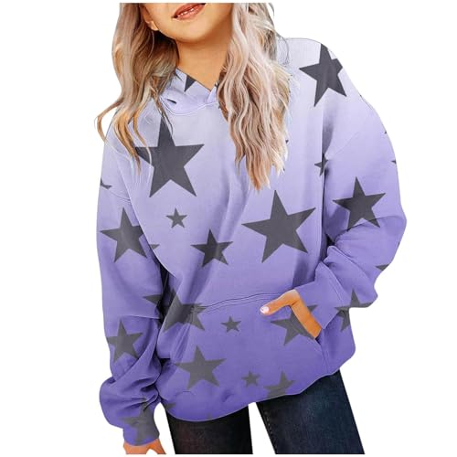 Cute Y2K Hoodies for Girls Star Graphic Oversized Long Sleeve Sweatshirts Kids Fall Winter (Dark Blue, 13-14 Years)2